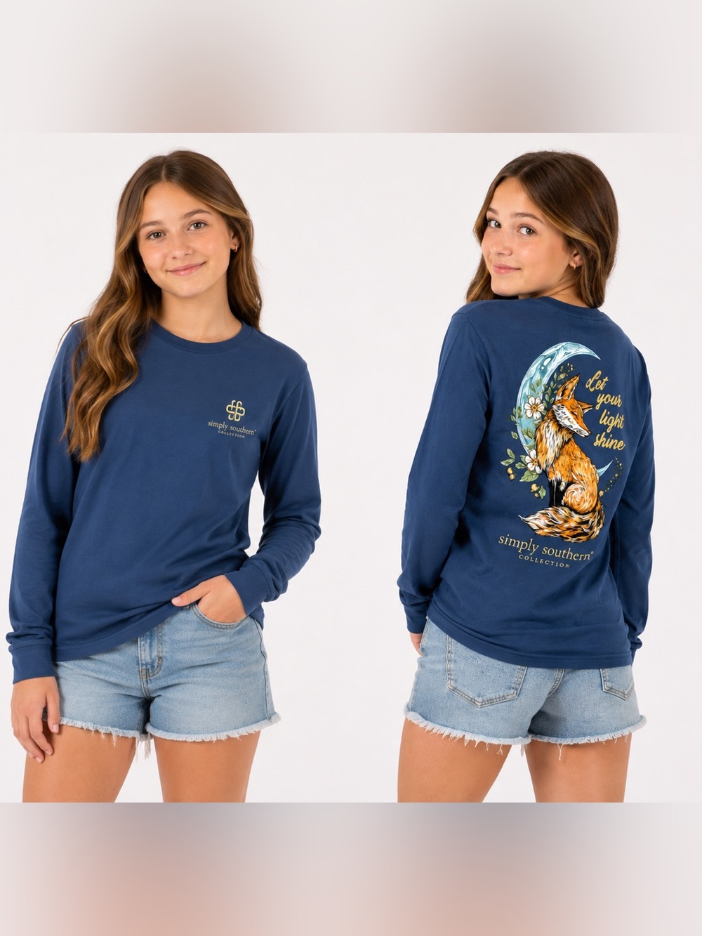 Simply Southern Youth M 10/12 Let Your Light Shine Fox Long Sleeve Shirt NWT
